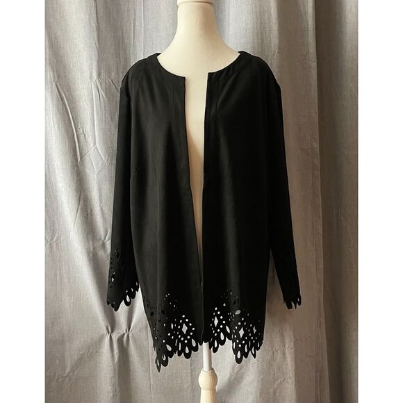 Bob Mackie Wearable Art Black Laser Cut Open Jacket 2X Plus Size - Picture 2 of 15